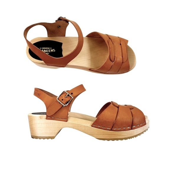 NEW Swedish Hasbeens Peep Toe Low Wood Clog Sandals Nature Size 38 US 8 - Picture 3 of 16